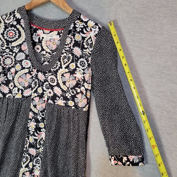 Boden Tunic Dress Womens 2 R 3/4 Sleeve Black Floral Polka Dot - Picture 11 of 16